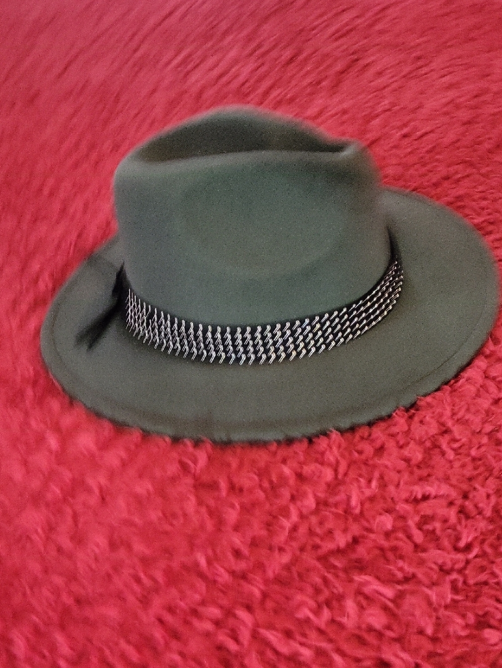 Time and Tru Olive Green Felt Hat with Black Inner Band